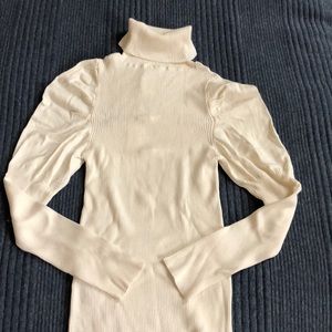 Brand New Anthropologie Cream small fitted sweater with puff shoulder detail